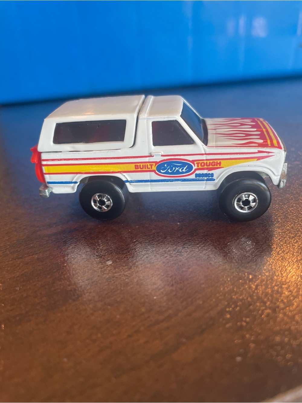 Hot Wheels 1980 Built Ford Tough Bronco White With Flames With Red Motorcycle